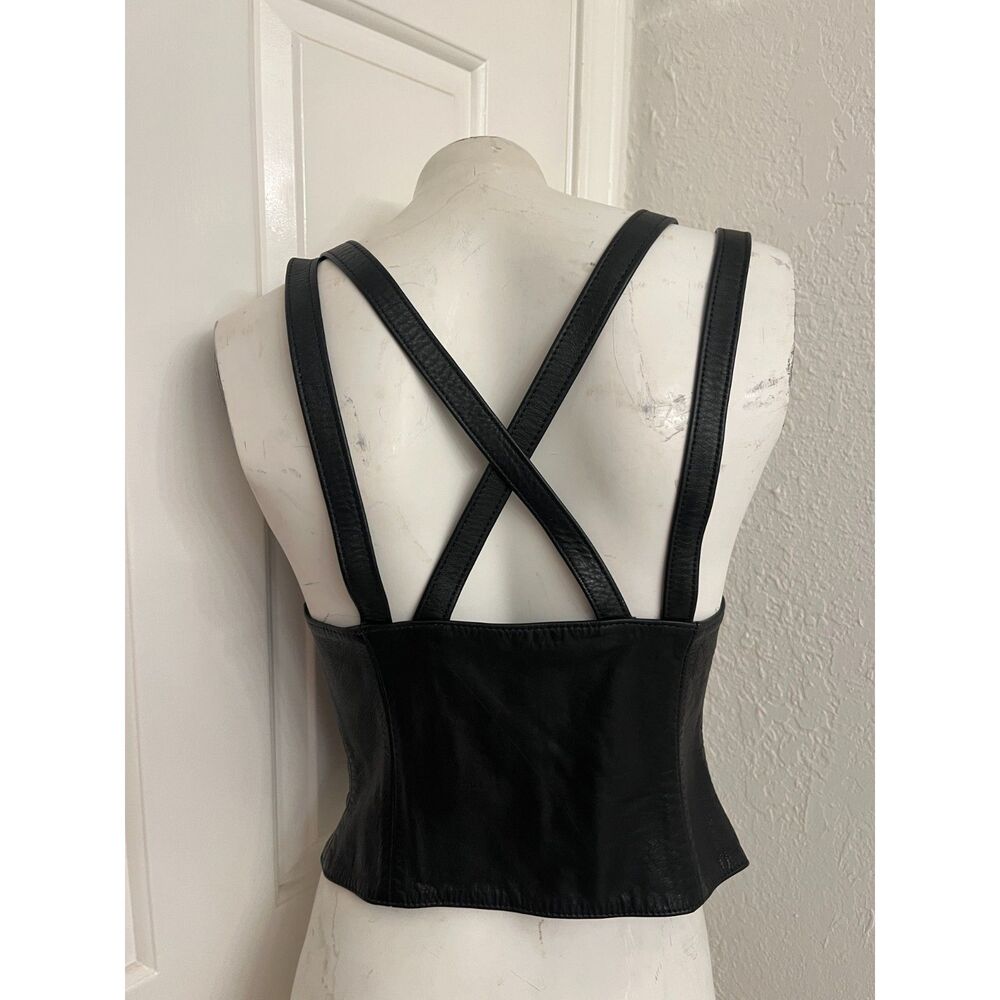 Vintage Leather Under Bust Harness Style Waist Cincher Corset - Y2K Goth Punk - Picture 2 of 9